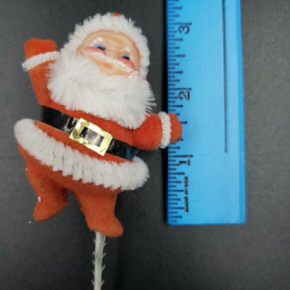 MCM Santa Claus Christmas Kitsch Floral Pick Flocked Vintage Mid Century Modern - Picture 12 of 16